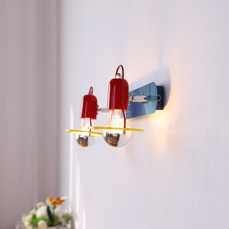 Modern Mid-Century Kids Rectangle Round Iron Acrylic 2-Light Wall Sconce Lamp For Bedroom