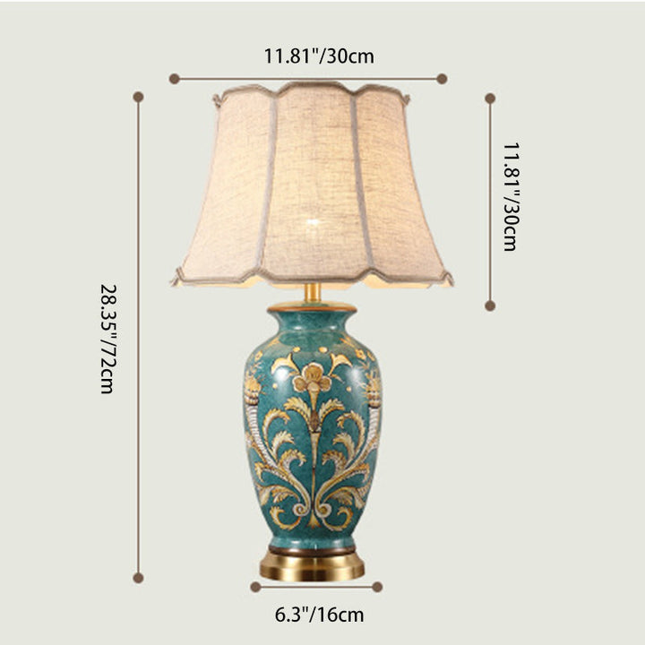 Traditional Chinese Hand-Painted Ceramic Base Copper Fabric 1-Light Table Lamp For Living Room
