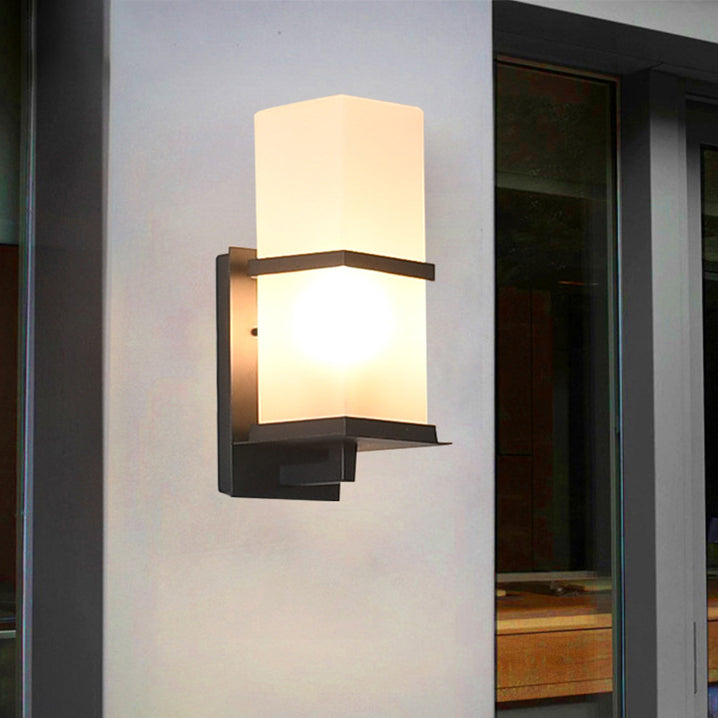Traditional Japanese Waterproof Outdoor Rectangle Iron Acrylic 1-Light Wall Scone Lamp For Garden