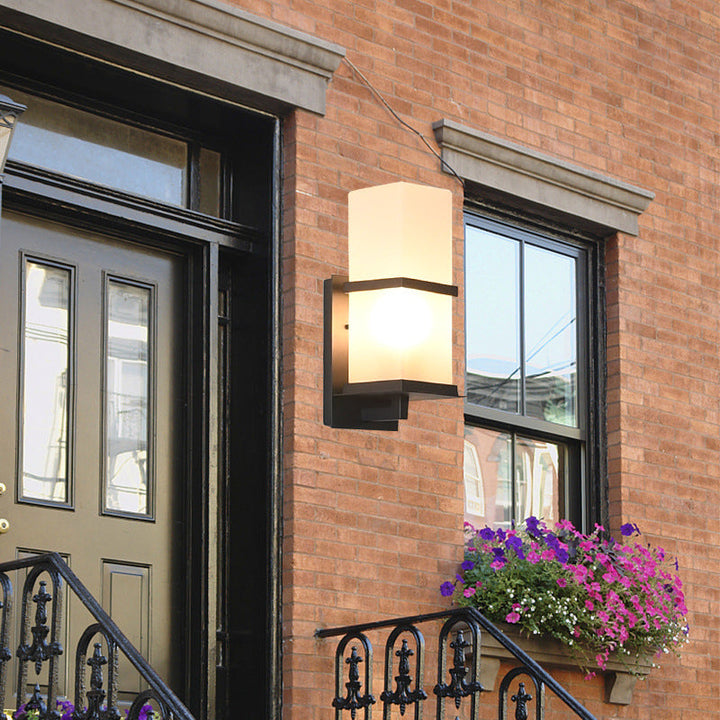 Traditional Japanese Waterproof Outdoor Rectangle Iron Acrylic 1-Light Wall Scone Lamp For Garden