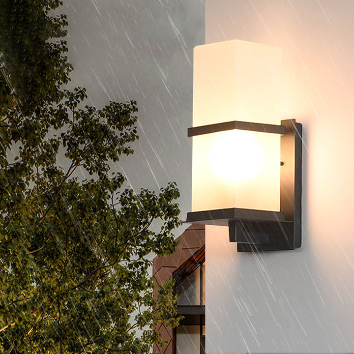 Traditional Japanese Waterproof Outdoor Rectangle Iron Acrylic 1-Light Wall Scone Lamp For Garden