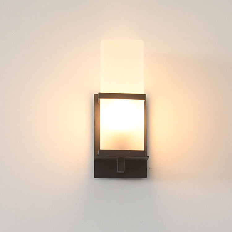 Traditional Japanese Waterproof Outdoor Rectangle Iron Acrylic 1-Light Wall Scone Lamp For Garden