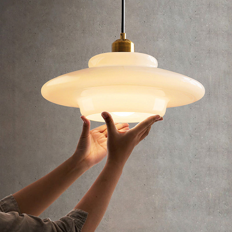 Modern Minimalist Flying Saucer-Shaped Spherical Round Iron Glass 1-Light Pendant Light For Dining Room
