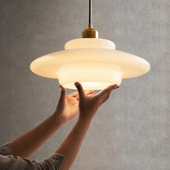 Modern Minimalist Flying Saucer-Shaped Spherical Round Iron Glass 1-Light Pendant Light For Dining Room