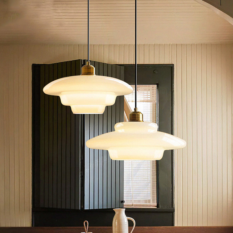Modern Minimalist Flying Saucer-Shaped Spherical Round Iron Glass 1-Light Pendant Light For Dining Room