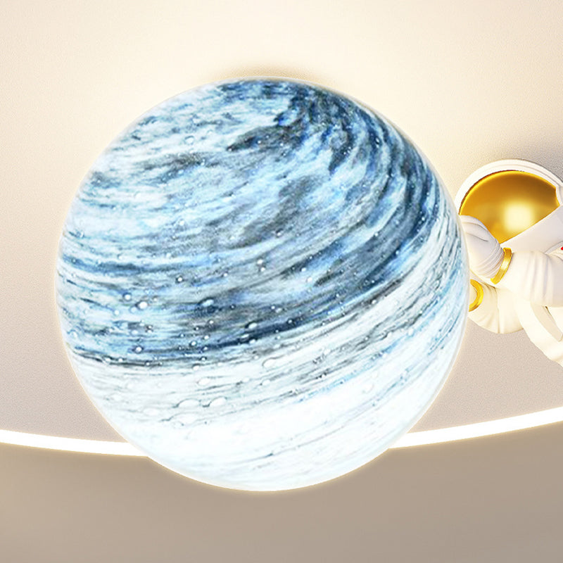Contemporary Creative Kid Spherical Round Iron Glass Acrylic LED Flush Mount Ceiling Light For Bedroom