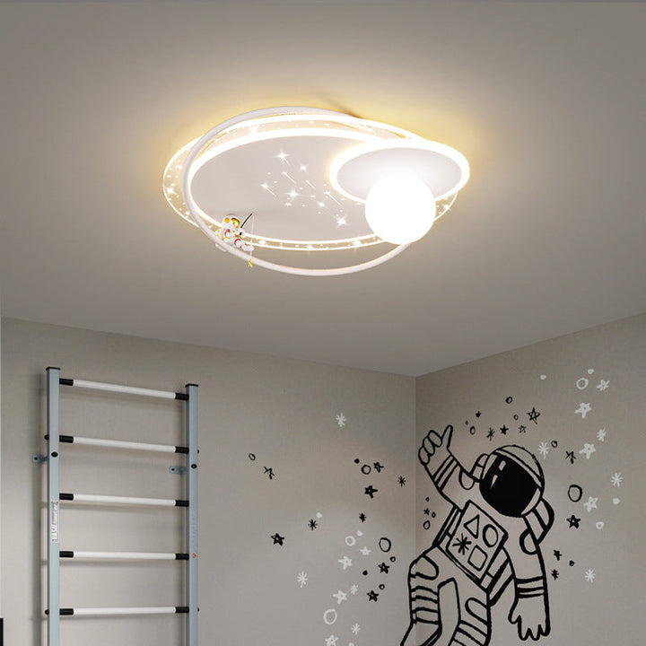 Contemporary Creative Kid Spherical Round Iron Glass Acrylic LED Flush Mount Ceiling Light For Bedroom