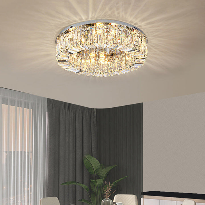 Modern Luxury Round Crystal Stainless Steel LED Light Flush Mount Ceiling Light For Living Room