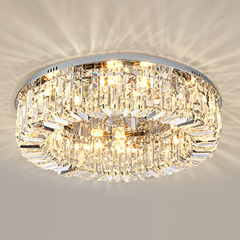 Modern Luxury Round Crystal Stainless Steel LED Light Flush Mount Ceiling Light For Living Room
