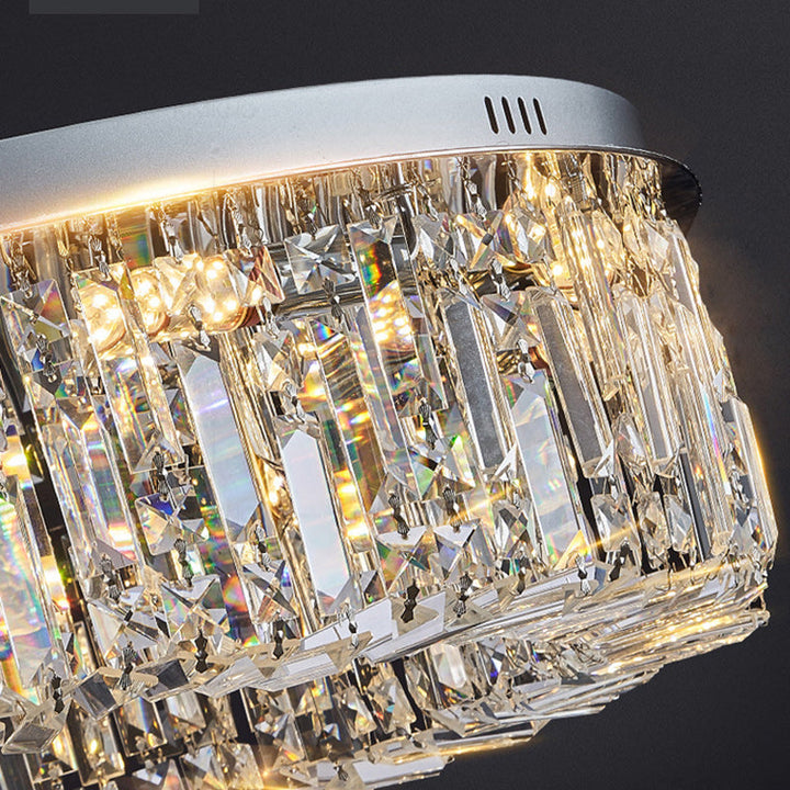 Modern Luxury Round Crystal Stainless Steel LED Light Flush Mount Ceiling Light For Living Room