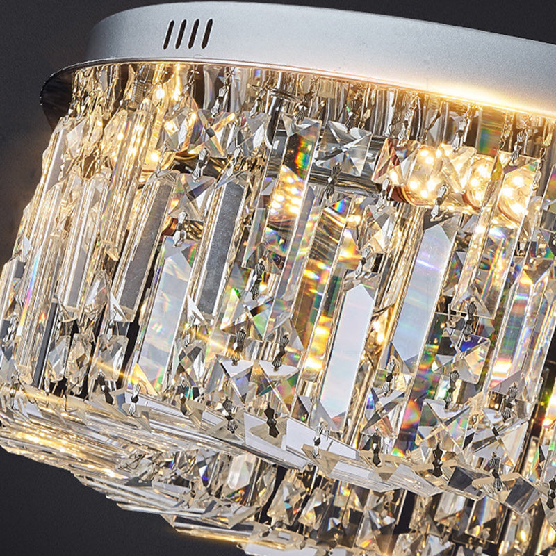 Modern Luxury Round Crystal Stainless Steel LED Light Flush Mount Ceiling Light For Living Room