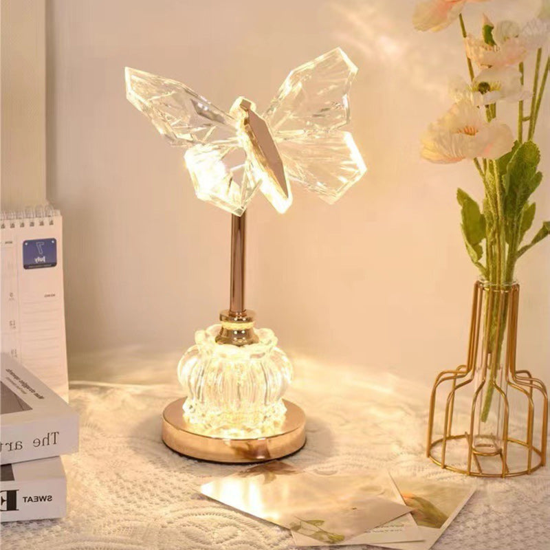 Modern Art Deco Pod Butterfly Hardware Glass Base Acrylic Shade LED Table Lamp For Bedroom