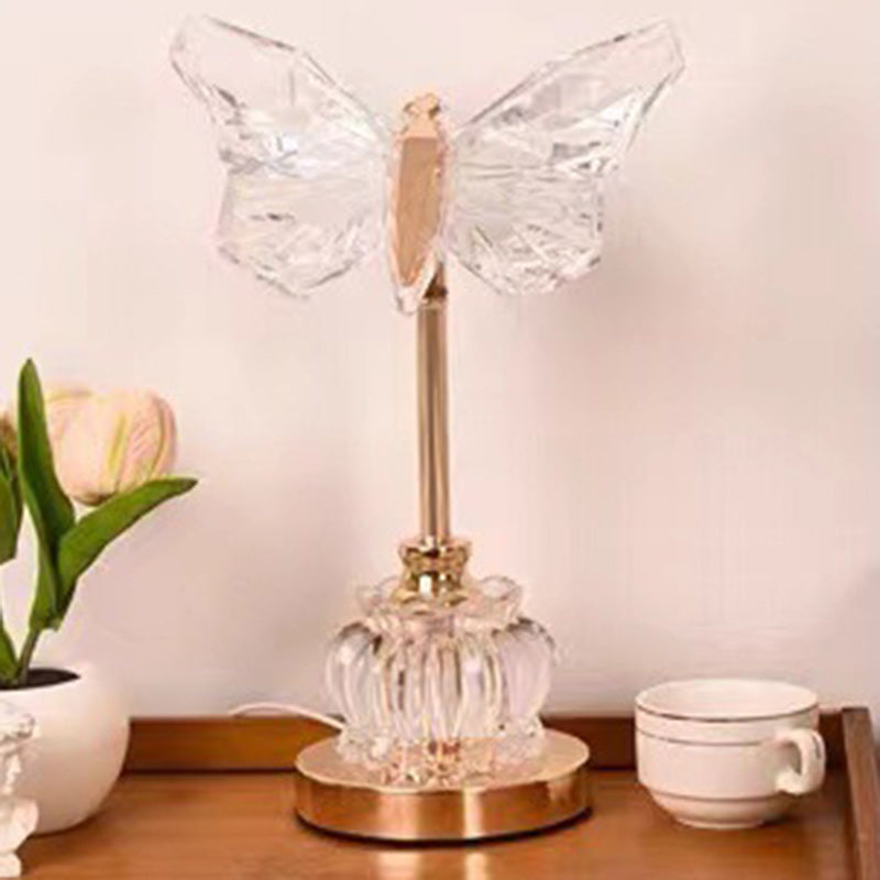 Modern Art Deco Pod Butterfly Hardware Glass Base Acrylic Shade LED Table Lamp For Bedroom