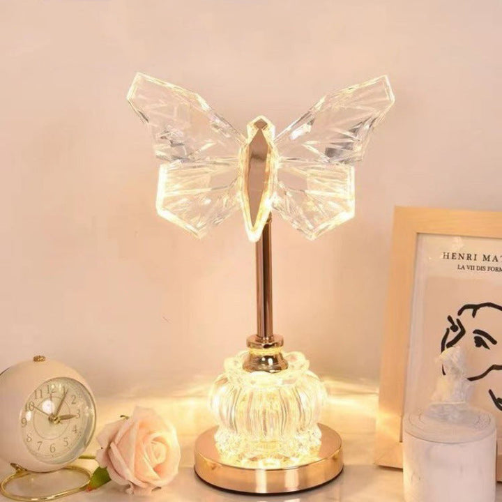 Modern Art Deco Pod Butterfly Hardware Glass Base Acrylic Shade LED Table Lamp For Bedroom