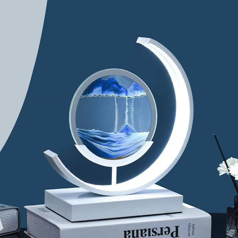 Modern Art Deco Round Quicksand Iron Glass LED Table Lamp For Bedroom