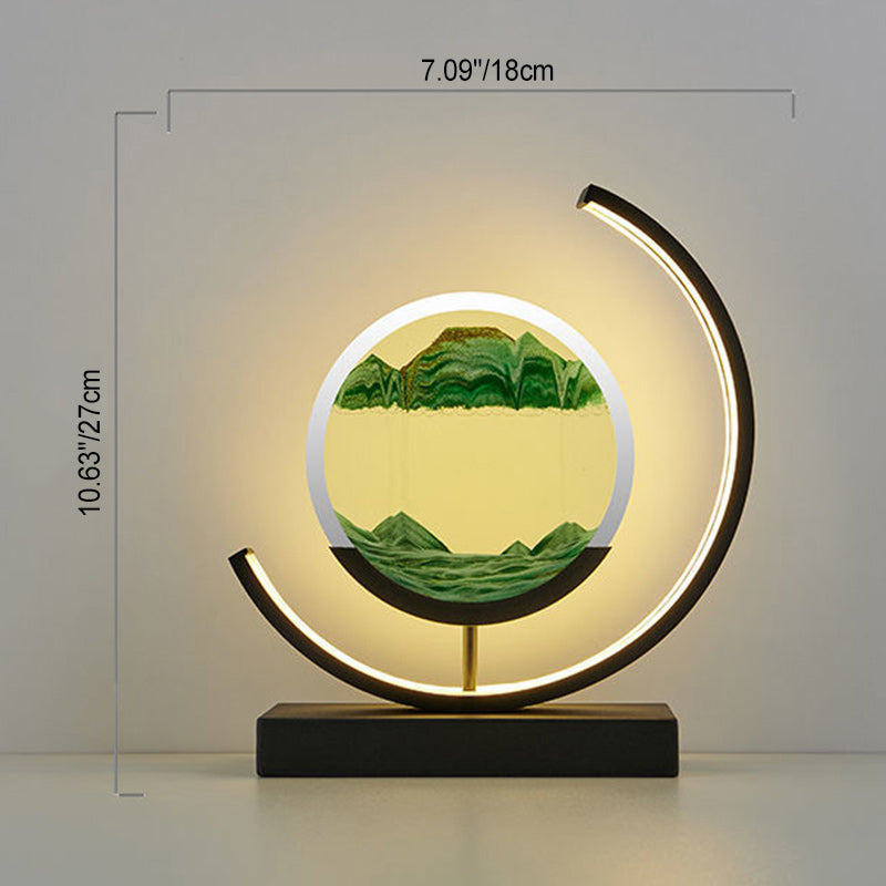 Modern Art Deco Round Quicksand Iron Glass LED Table Lamp For Bedroom