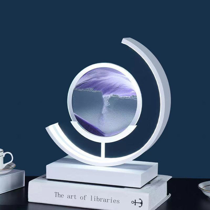 Modern Art Deco Round Quicksand Iron Glass LED Table Lamp For Bedroom