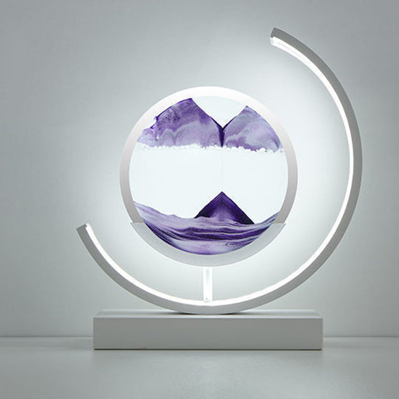 Modern Art Deco Round Quicksand Iron Glass LED Table Lamp For Bedroom
