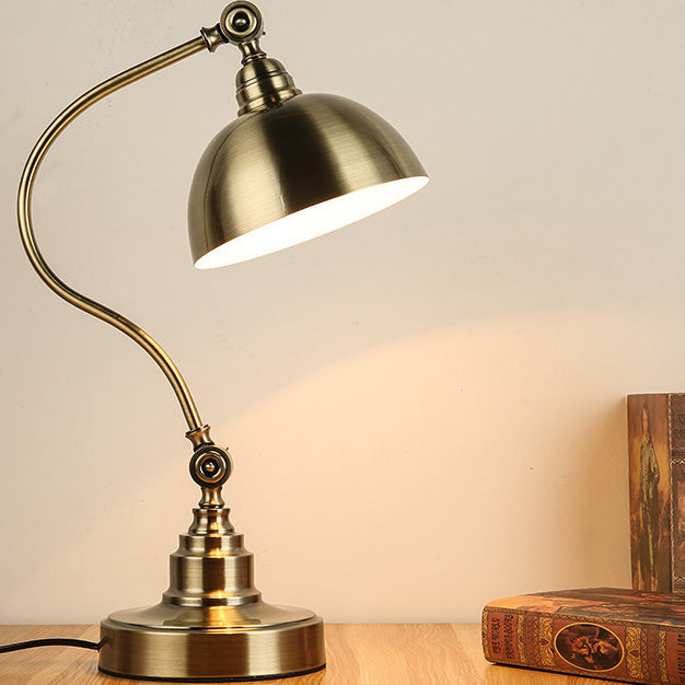 Traditional Vintage Curved Pole Dome Iron Frame 1-Light Table Lamp For Bedroom