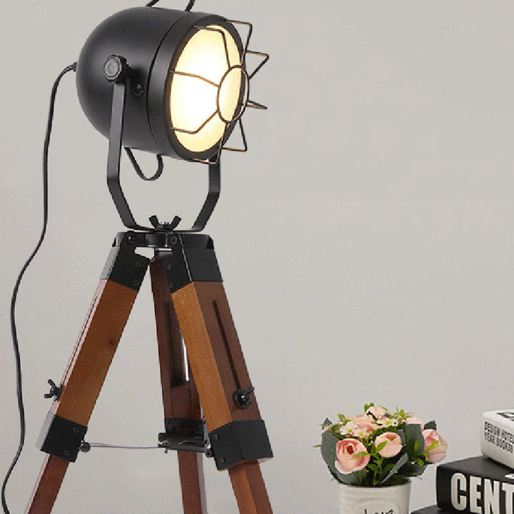 Traditional Vintage Tripod Base Cylinder Iron Wood 1-Light Table Lamp For Bedroom