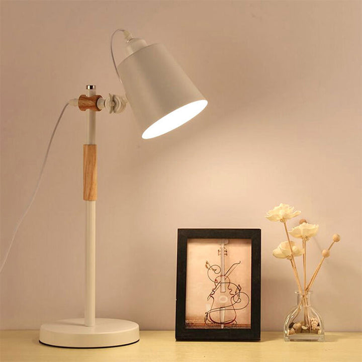 Modern Minimalist Long Pole Cylinder Wood Iron 1-Light Table Lamp For Bedroom