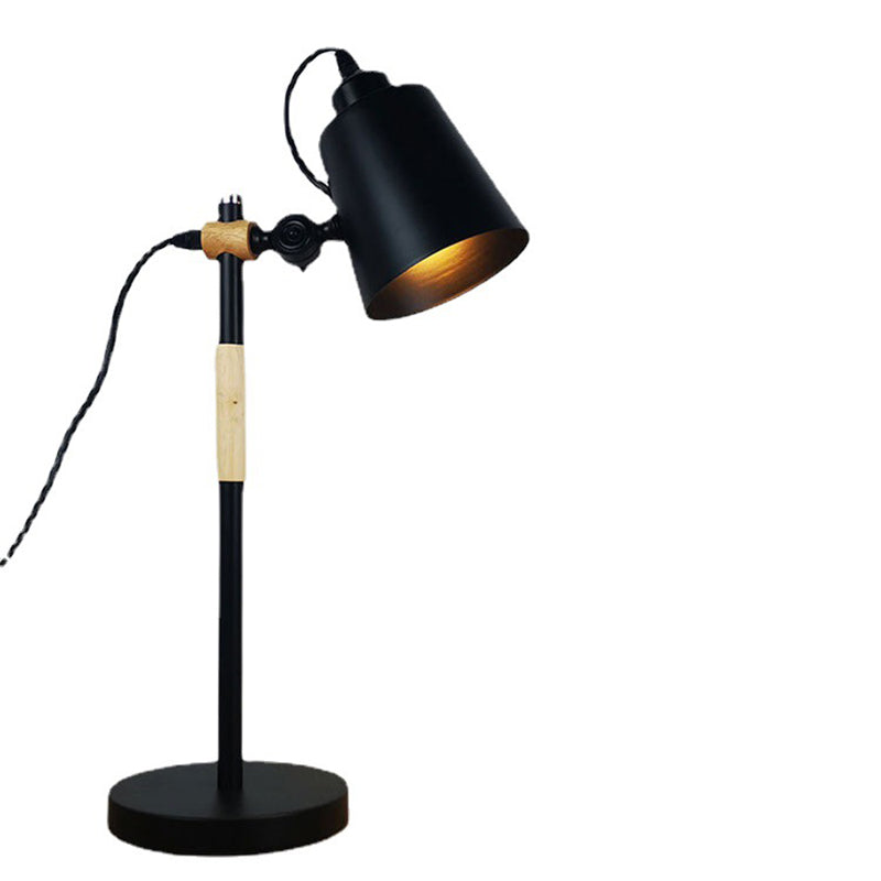 Modern Minimalist Long Pole Cylinder Wood Iron 1-Light Table Lamp For Bedroom