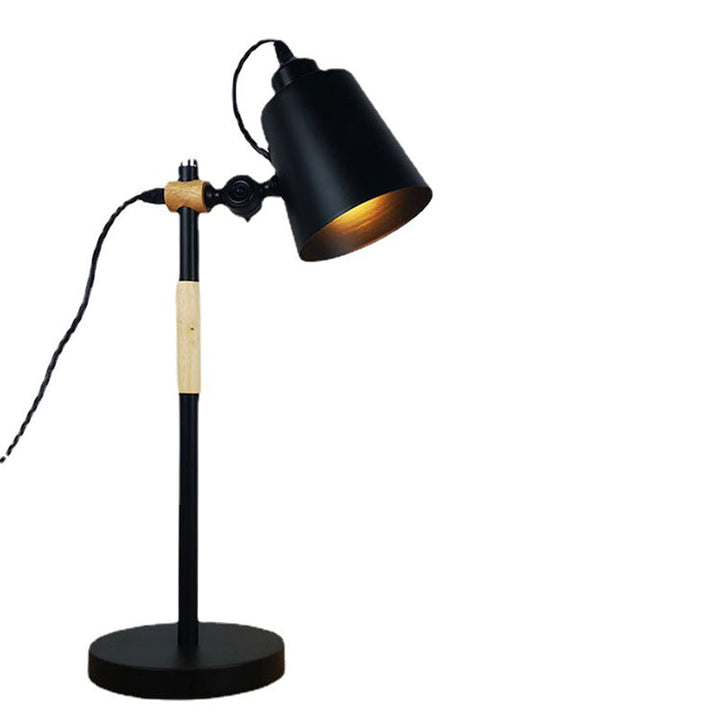 Modern Minimalist Long Pole Cylinder Wood Iron 1-Light Table Lamp For Bedroom