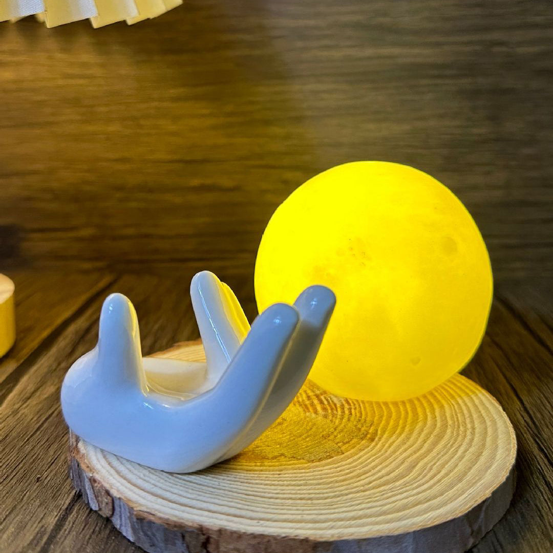 Contemporary Creative Hand 3D Printed Moon PVC LED Table Lamp For Bedroom