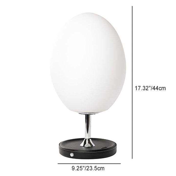 Modern Minimalist Egg Shape Metal Leather Base Glass Shade LED Table Lamp For Bedroom