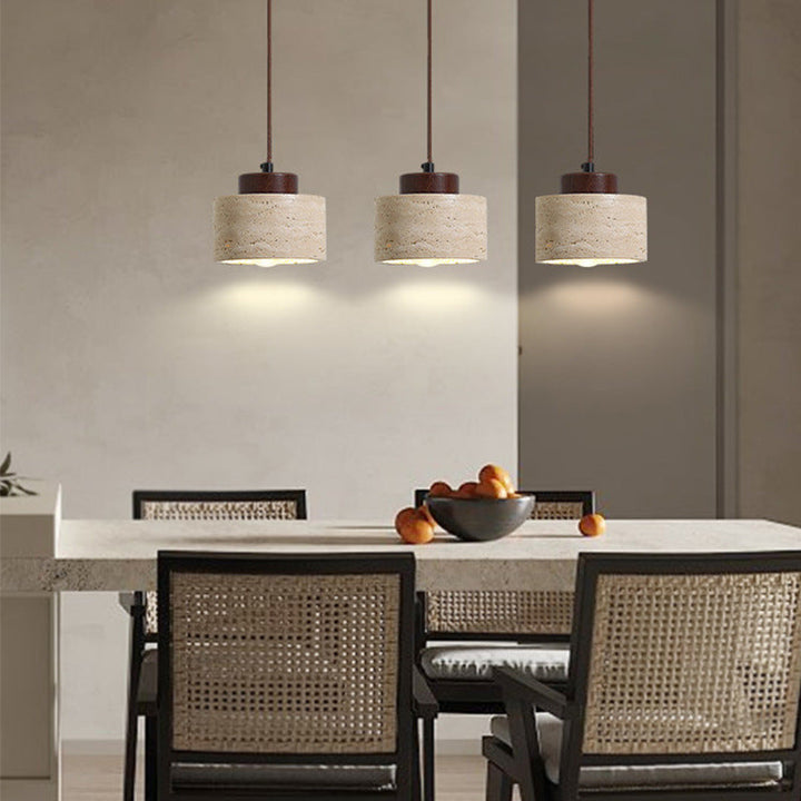 Traditional Vintage Cylinder Wood Travertine 1-Light Pendant Light For Bedroom