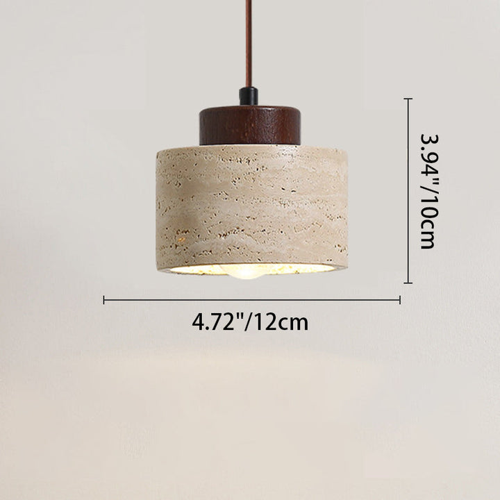 Traditional Vintage Cylinder Wood Travertine 1-Light Pendant Light For Bedroom