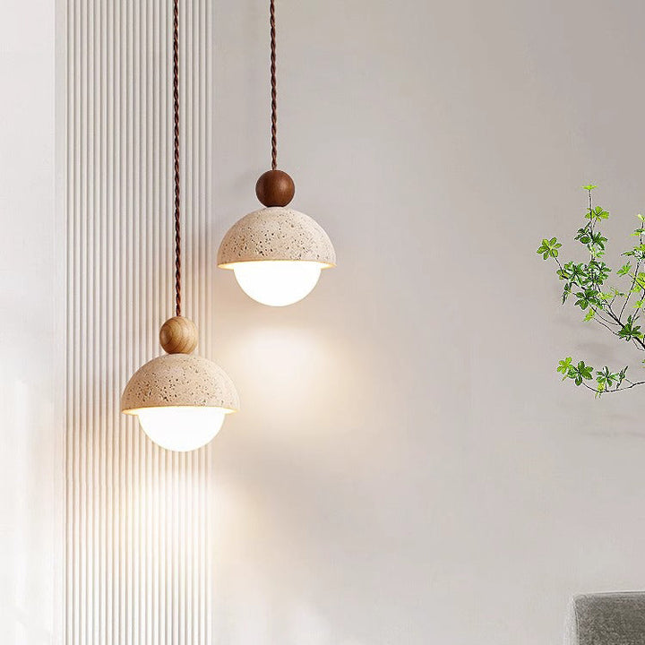 Traditional Japanese Multi Orb Solid Wood Travertine 1-Light Pendant Light For Living Room