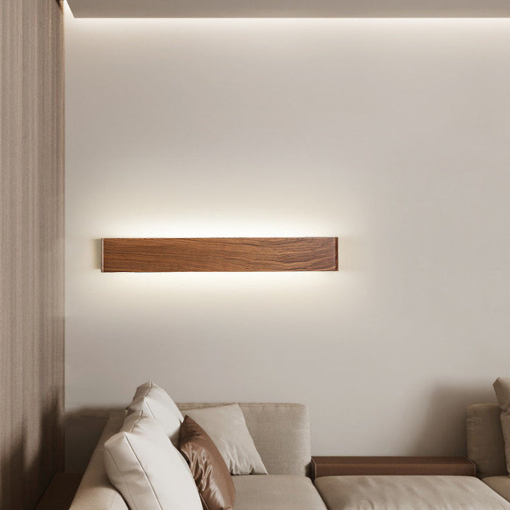 Modern Minimalist Rectangle Wood Aluminum PC Shade LED Wall Sconce Lamp For Bedroom