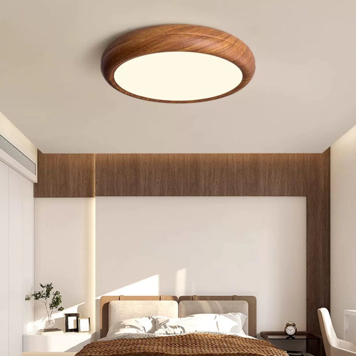 Traditional Japanese Round Iron Acrylic Shade LED Flush Mount Ceiling Light For Bedroom