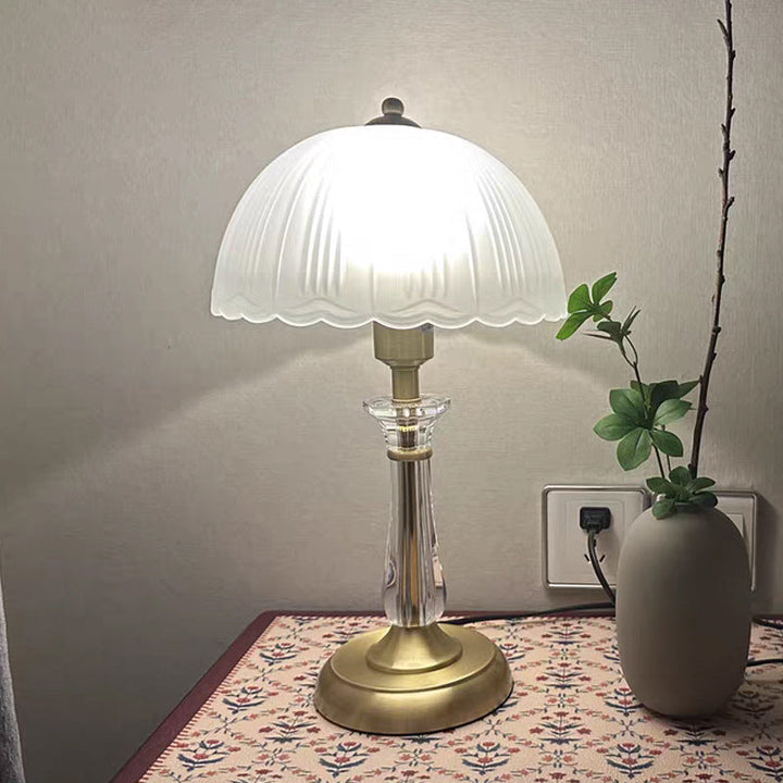 Traditional European Round Domed Lace Full Copper Acrylic 1-Light Table Lamp For Bedroom
