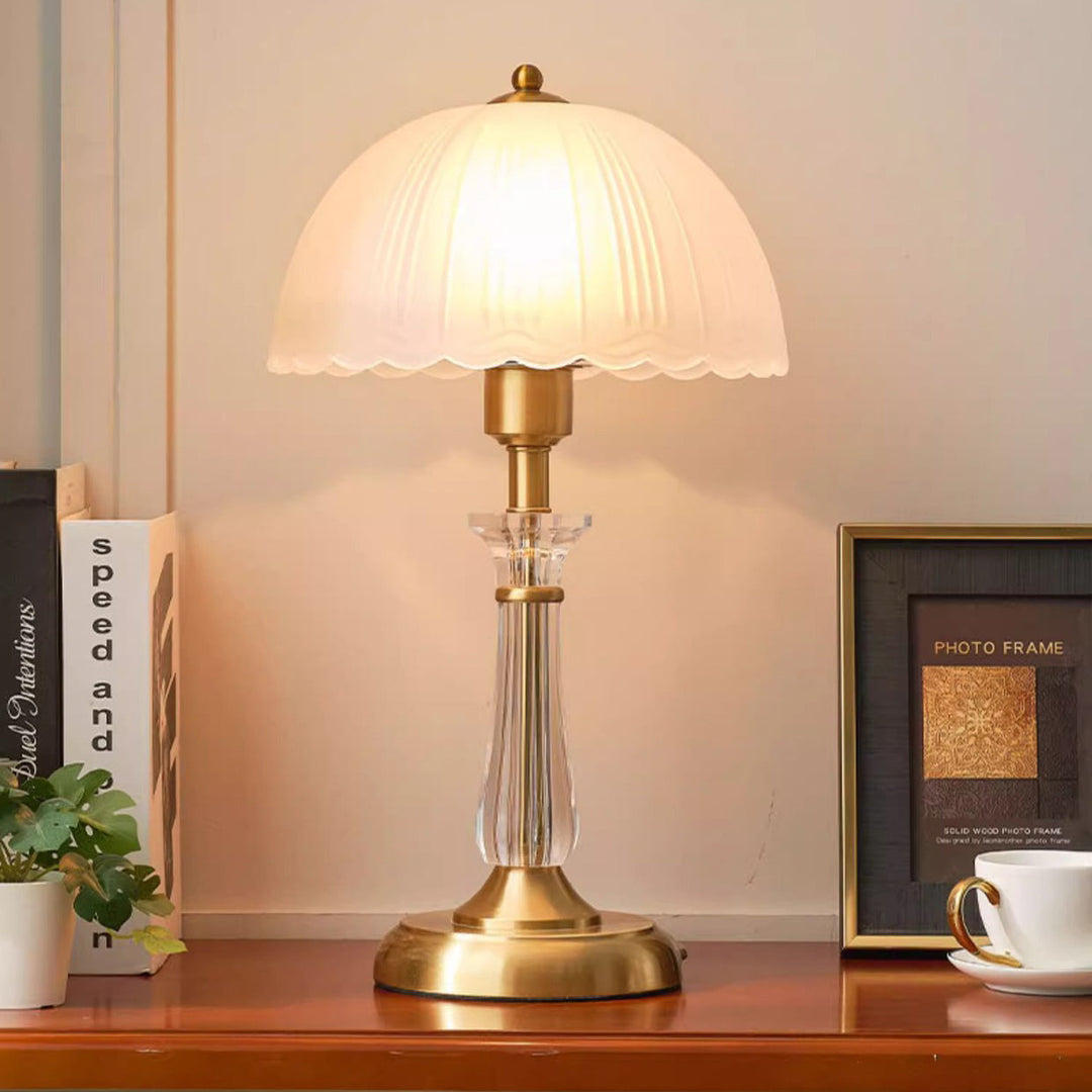 Traditional European Round Domed Lace Full Copper Acrylic 1-Light Table Lamp For Bedroom