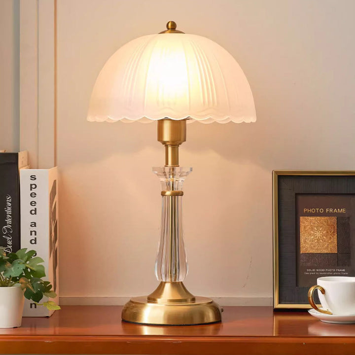Traditional European Round Domed Lace Full Copper Acrylic 1-Light Table Lamp For Bedroom