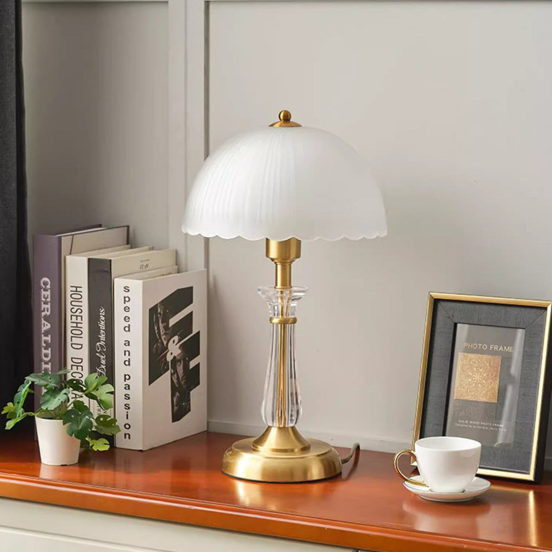 Traditional European Round Domed Lace Full Copper Acrylic 1-Light Table Lamp For Bedroom