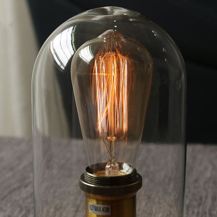 Traditional Vintage Round Cylinder Solid Wood Base Glass Shade 1-Light Table Lamp For Bedroom