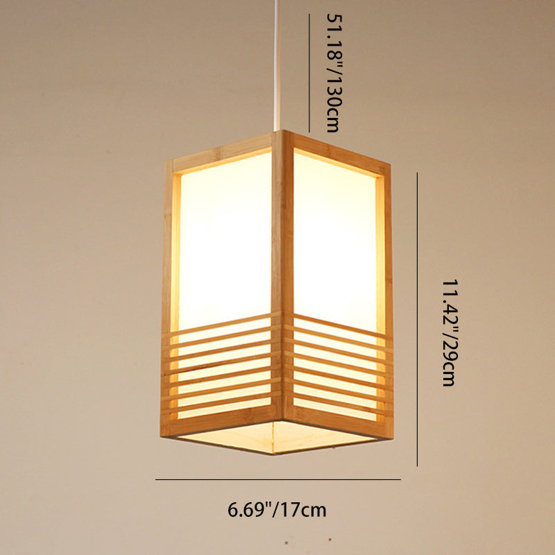 Traditional Japanese Rectangular Hand-Woven Nan Bamboo 1-Light Pendant Light For Living Room