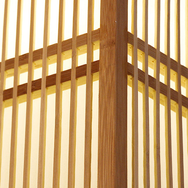 Traditional Japanese Rectangular Hand-Woven Nan Bamboo 1-Light Pendant Light For Living Room