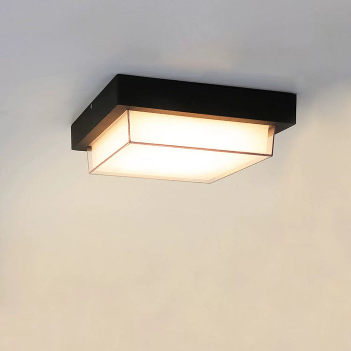 Modern Minimalist Outdoor Waterproof Square Aluminum Frame PC Shade LED Flush Mount Ceiling Light For Outdoor Patio