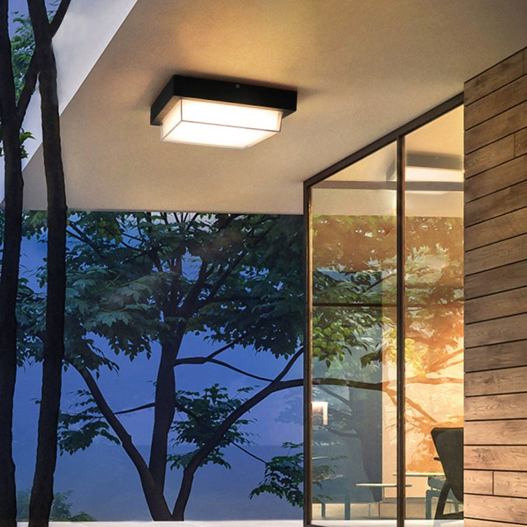 Modern Minimalist Outdoor Waterproof Square Aluminum Frame PC Shade LED Flush Mount Ceiling Light For Outdoor Patio