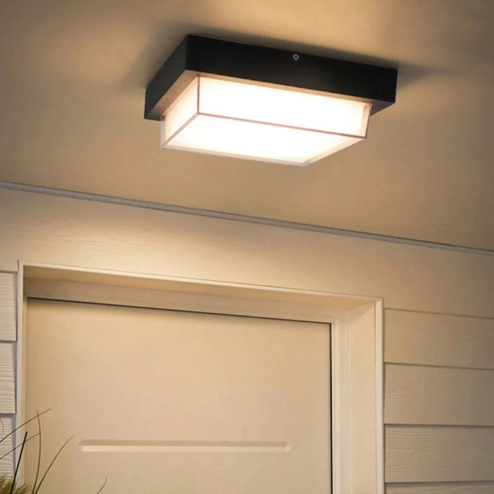 Modern Minimalist Outdoor Waterproof Square Aluminum Frame PC Shade LED Flush Mount Ceiling Light For Outdoor Patio