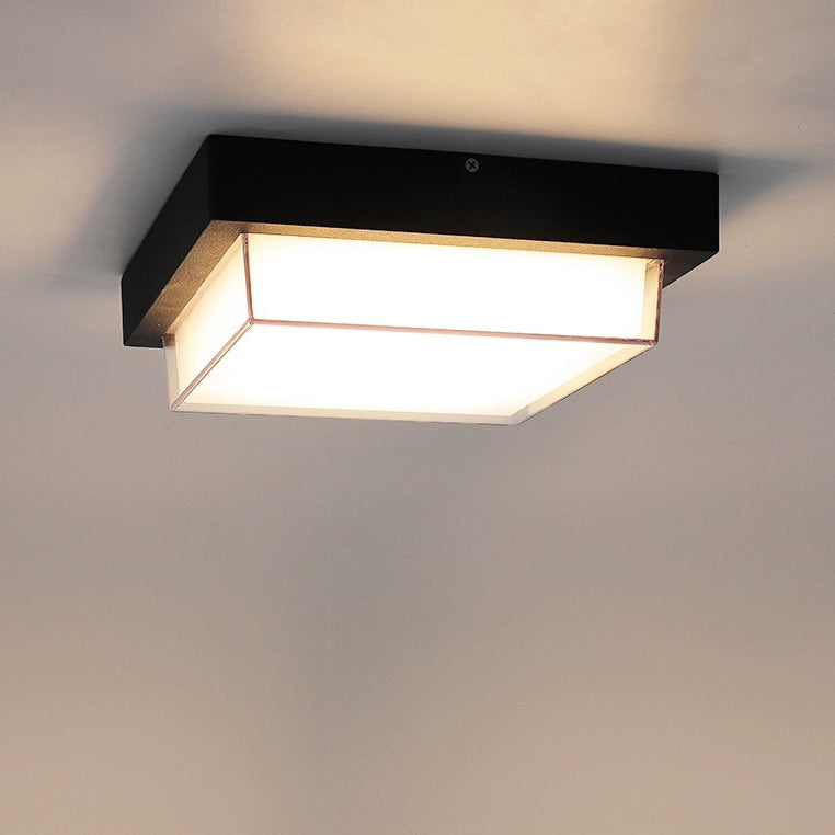 Modern Minimalist Outdoor Waterproof Square Aluminum Frame PC Shade LED Flush Mount Ceiling Light For Outdoor Patio