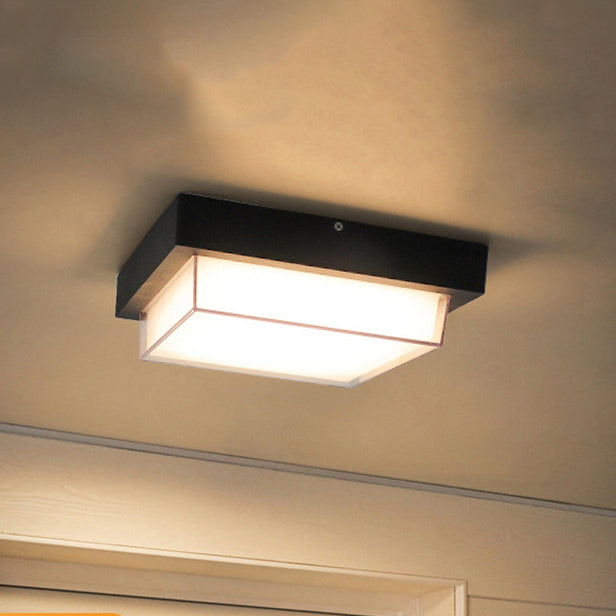Modern Minimalist Outdoor Waterproof Square Aluminum Frame PC Shade LED Flush Mount Ceiling Light For Outdoor Patio