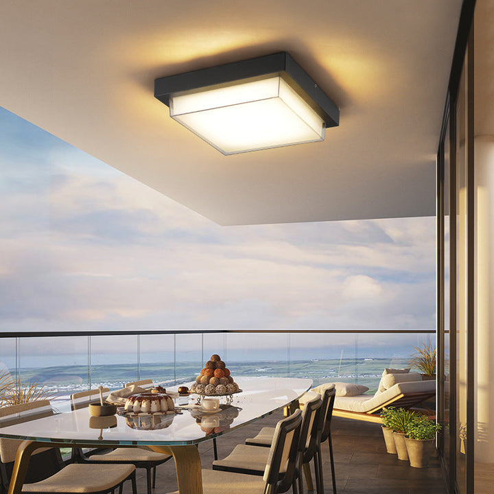 Modern Minimalist Outdoor Waterproof Square Aluminum Frame PC Shade LED Flush Mount Ceiling Light For Outdoor Patio