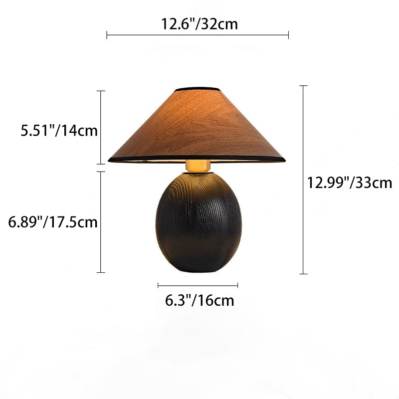 Traditional Vintage Round Conical Jar Base Solid Wood 1-Light Table Lamp For Bedroom