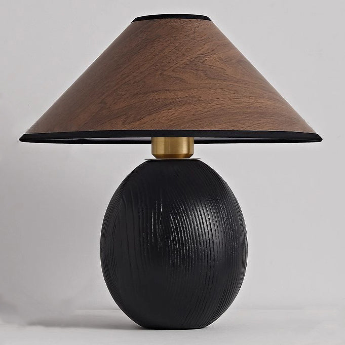 Traditional Vintage Round Conical Jar Base Solid Wood 1-Light Table Lamp For Bedroom
