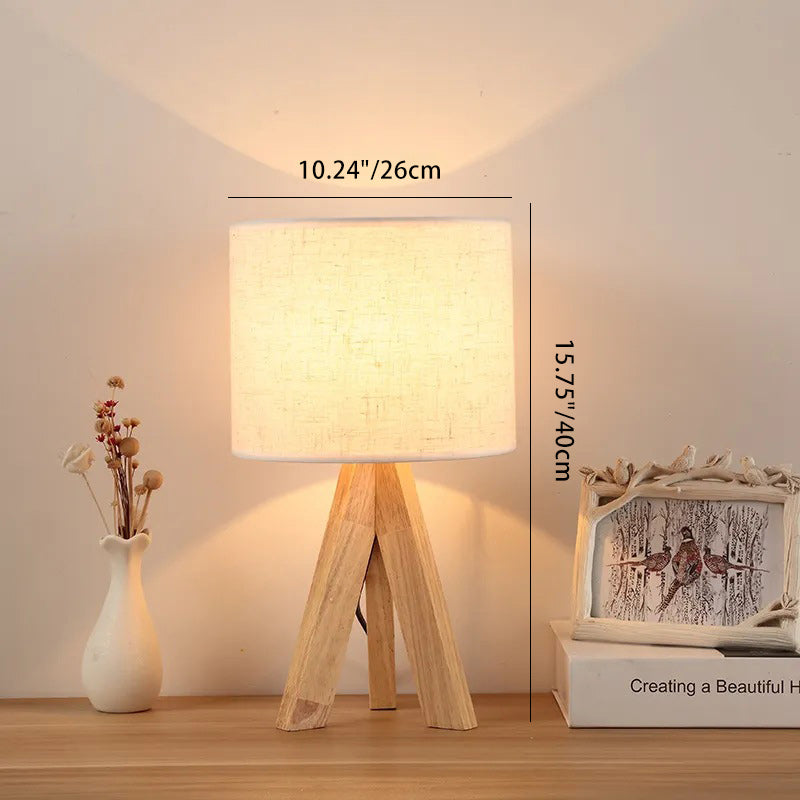 Contemporary Creative Cylinder Wood Fabric 1-Light Table Lamp For Living Room